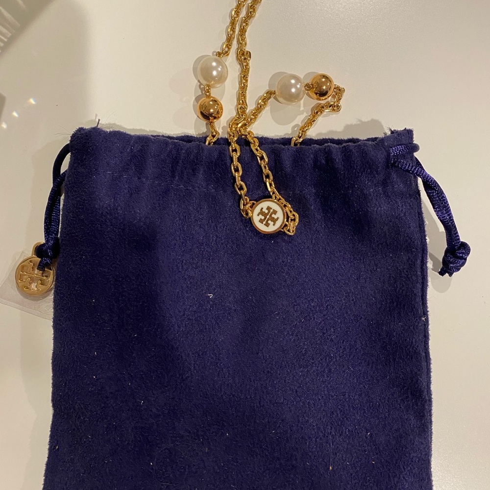 Tory Burch Gold and Pearl Chain Necklace - Picture 2 of 3